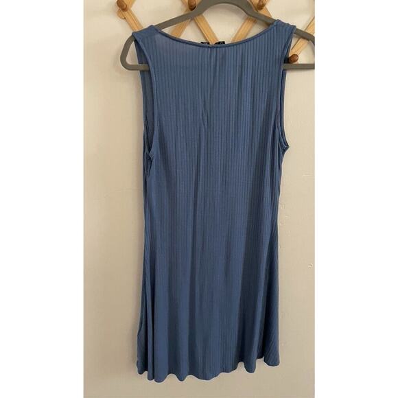 Roxy Dress Women's Fit Flare Mini Blue Large Ribbed Button Down Sleeveless - Picture 7 of 7